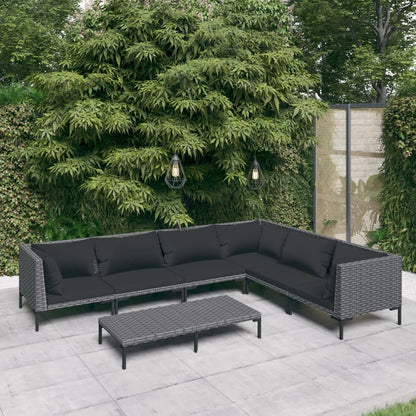 Set Divani da Giardino 7 pz con Cuscini Polyrattan Grigio Scuro