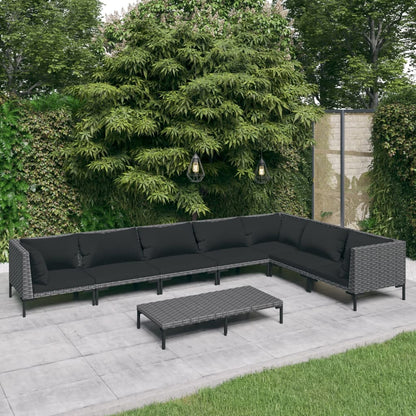 Divani da Giardino 8 pz con Cuscini in Polyrattan Grigio Scuro