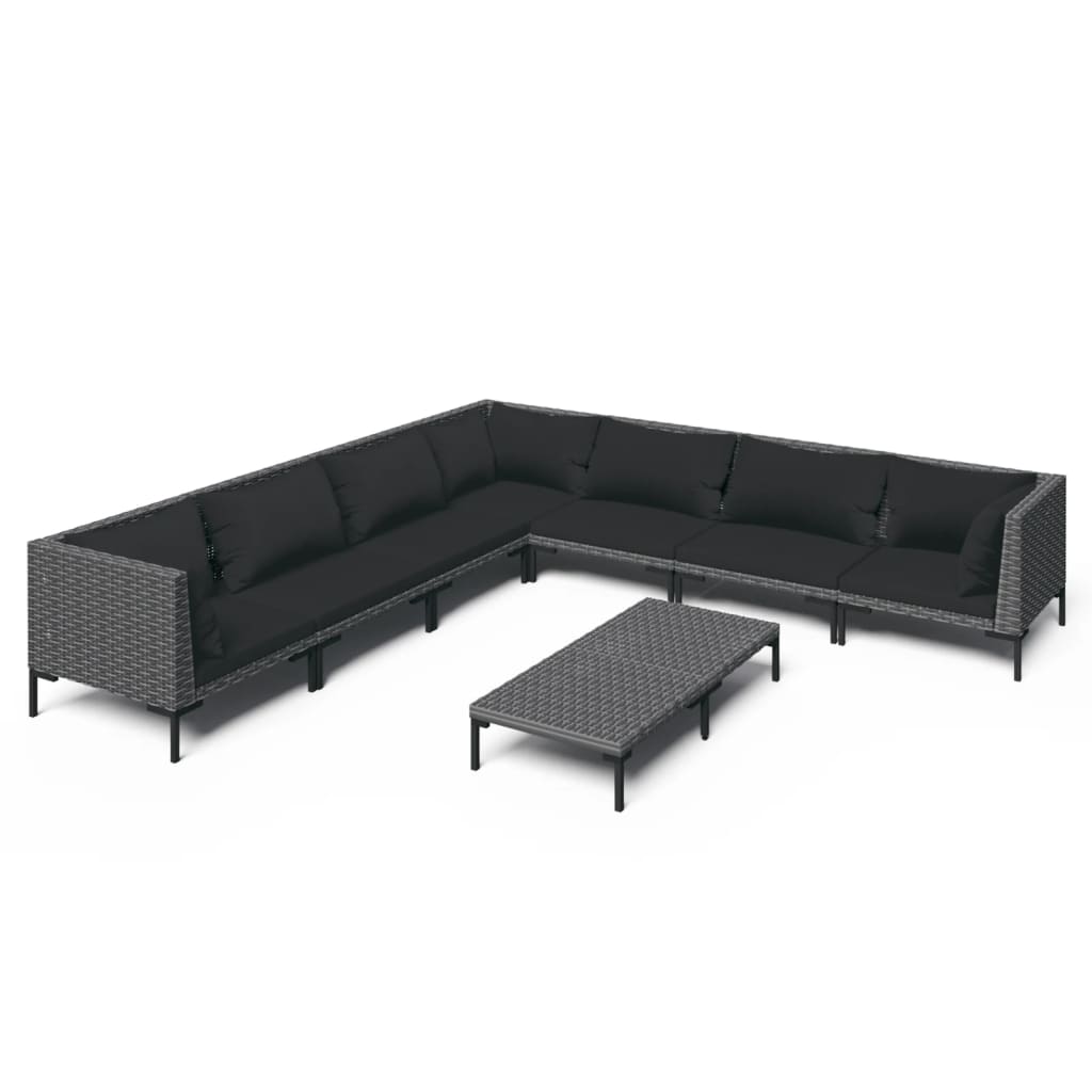 Divani da Giardino 8 pz con Cuscini in Polyrattan Grigio Scuro