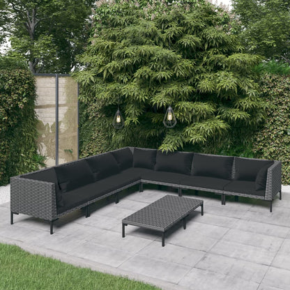 Divani da Giardino 8 pz con Cuscini in Polyrattan Grigio Scuro