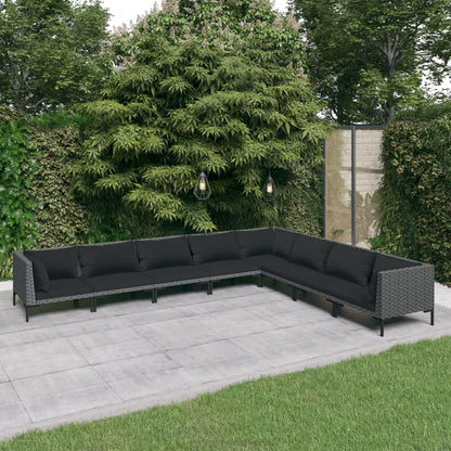 Divani da Giardino 8 pz con Cuscini in Polyrattan Grigio Scuro