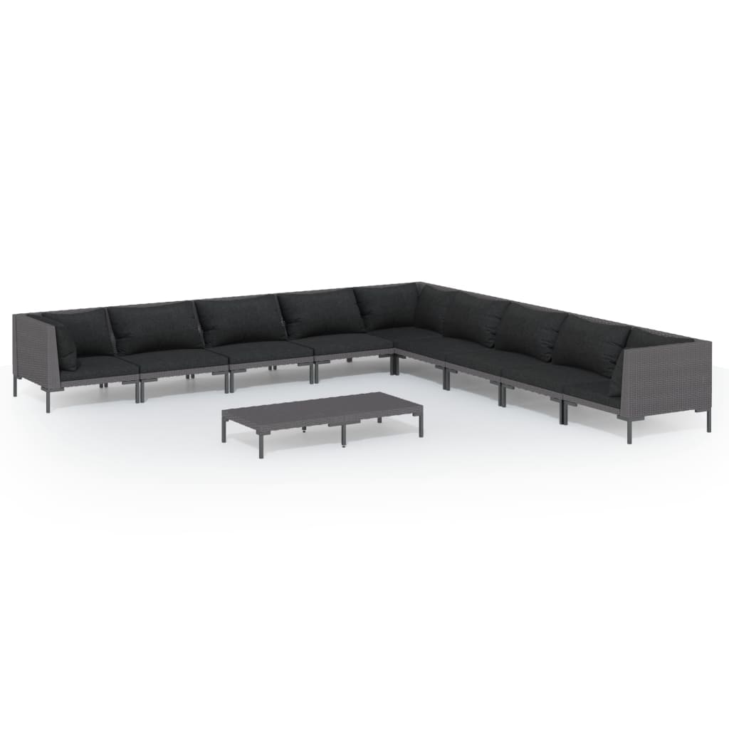 Divani da Giardino 10 pz con Cuscini in Polyrattan Grigio Scuro