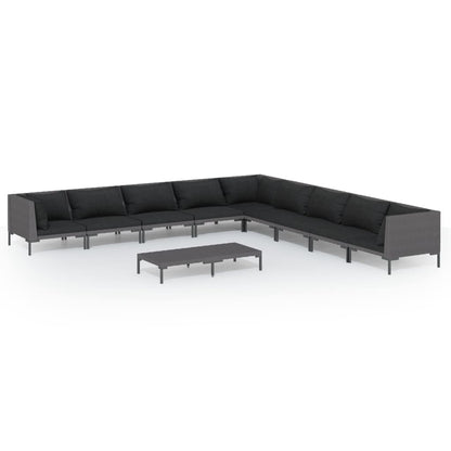 Divani da Giardino 10 pz con Cuscini in Polyrattan Grigio Scuro