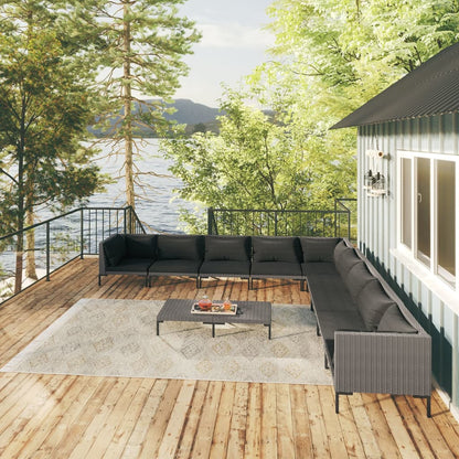 Divani da Giardino 10 pz con Cuscini in Polyrattan Grigio Scuro