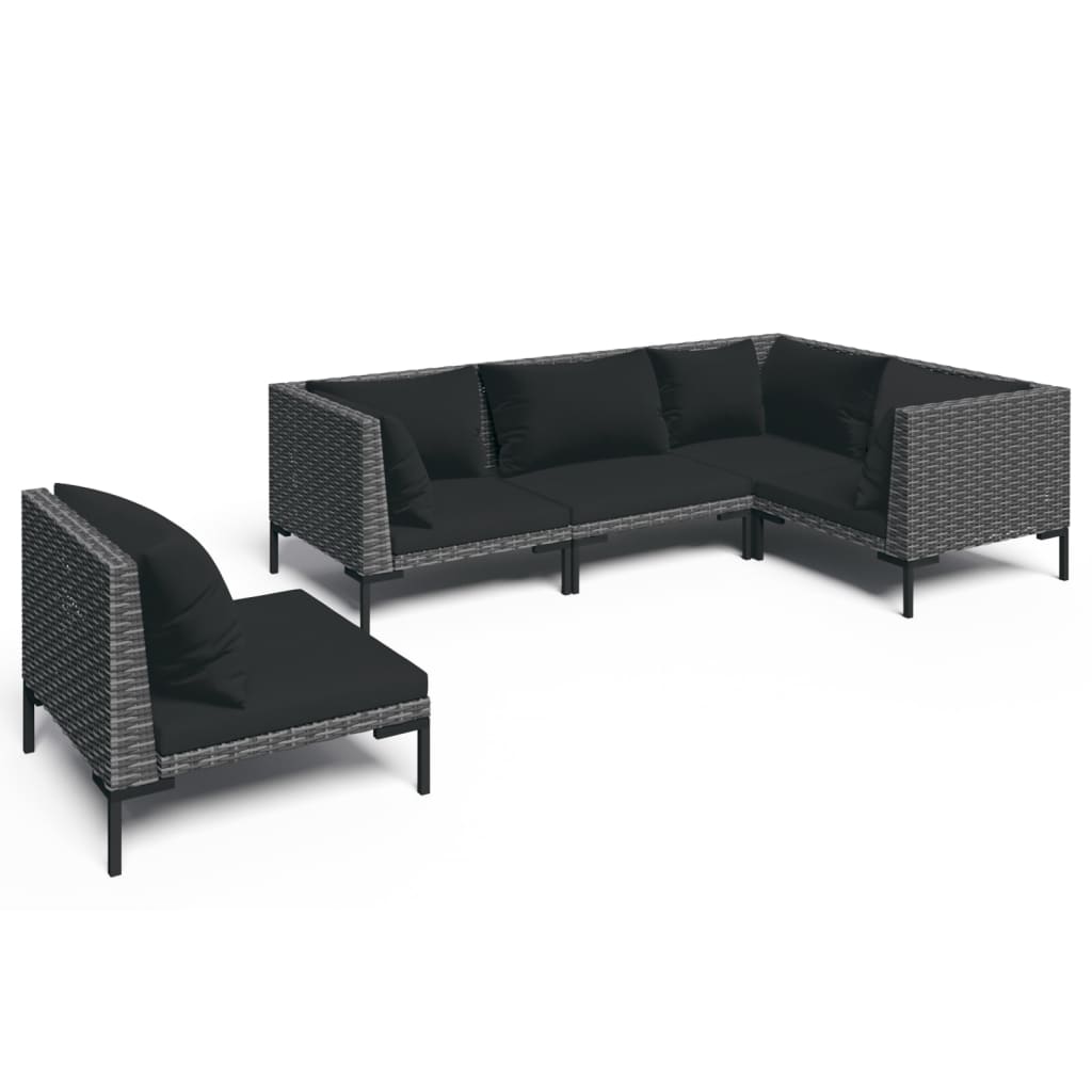 Divani da Giardino 5 pz con Cuscini in Polyrattan Grigio Scuro