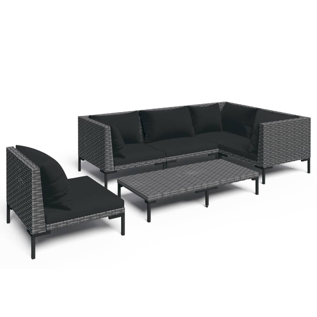 Divani da Giardino 6 pz con Cuscini in Polyrattan Grigio Scuro