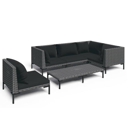 Divani da Giardino 6 pz con Cuscini in Polyrattan Grigio Scuro