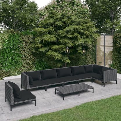 Divani da Giardino 8 pz con Cuscini in Polyrattan Grigio Scuro