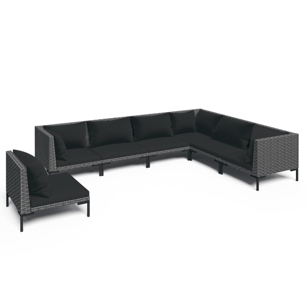 Set Divani da Giardino 7 pz con Cuscini Polyrattan Grigio Scuro