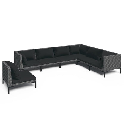 Set Divani da Giardino 7 pz con Cuscini Polyrattan Grigio Scuro