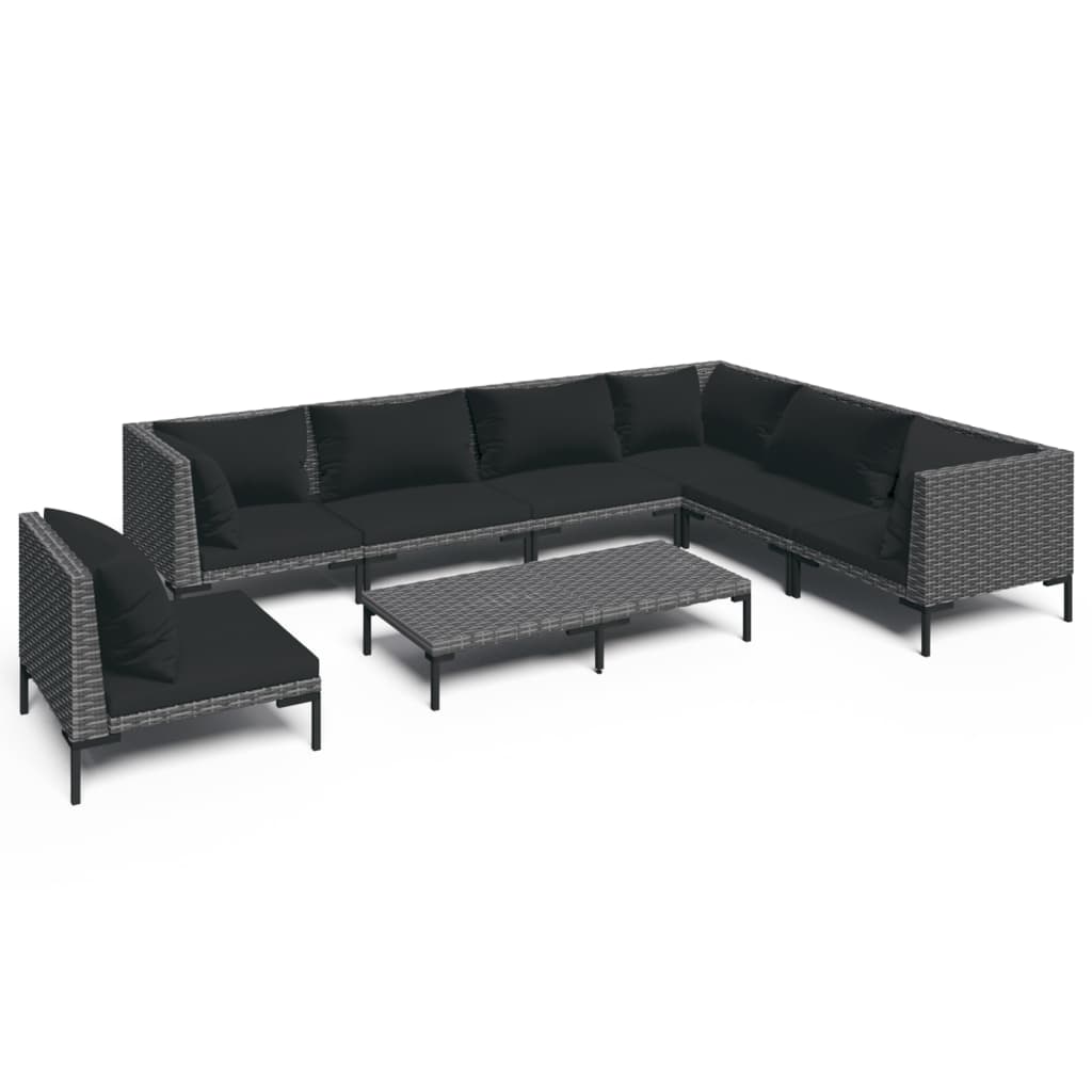 Divani da Giardino 8 pz con Cuscini in Polyrattan Grigio Scuro