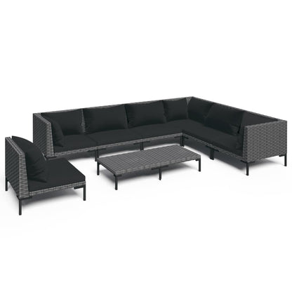 Divani da Giardino 8 pz con Cuscini in Polyrattan Grigio Scuro