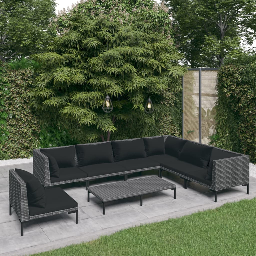Divani da Giardino 8 pz con Cuscini in Polyrattan Grigio Scuro