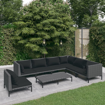 Divani da Giardino 8 pz con Cuscini in Polyrattan Grigio Scuro