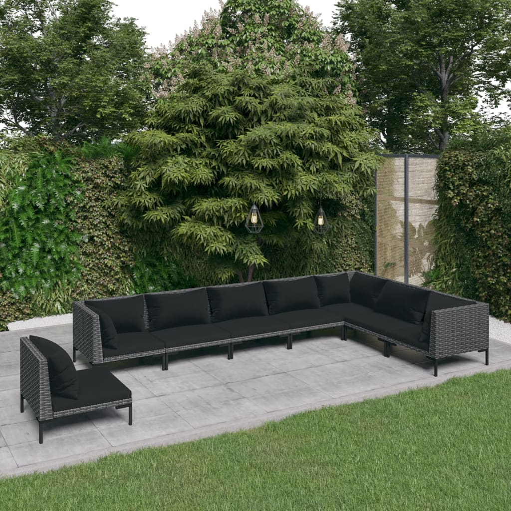 Divani da Giardino 8 pz con Cuscini in Polyrattan Grigio Scuro