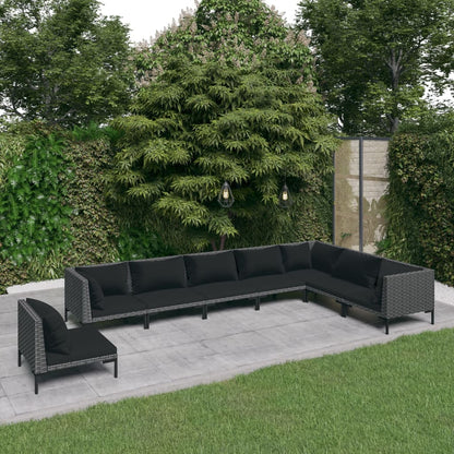 Divani da Giardino 8 pz con Cuscini in Polyrattan Grigio Scuro