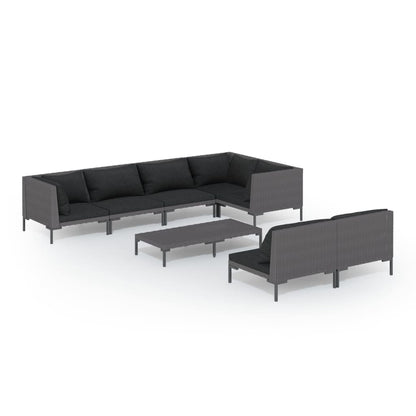 Divani da Giardino 8 pz con Cuscini in Polyrattan Grigio Scuro