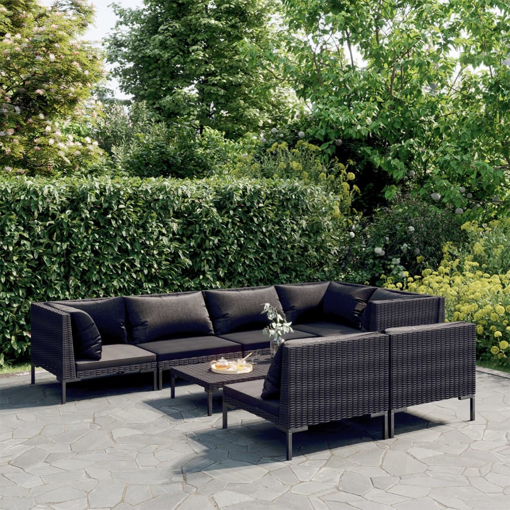 Divani da Giardino 8 pz con Cuscini in Polyrattan Grigio Scuro