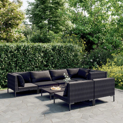 Divani da Giardino 8 pz con Cuscini in Polyrattan Grigio Scuro