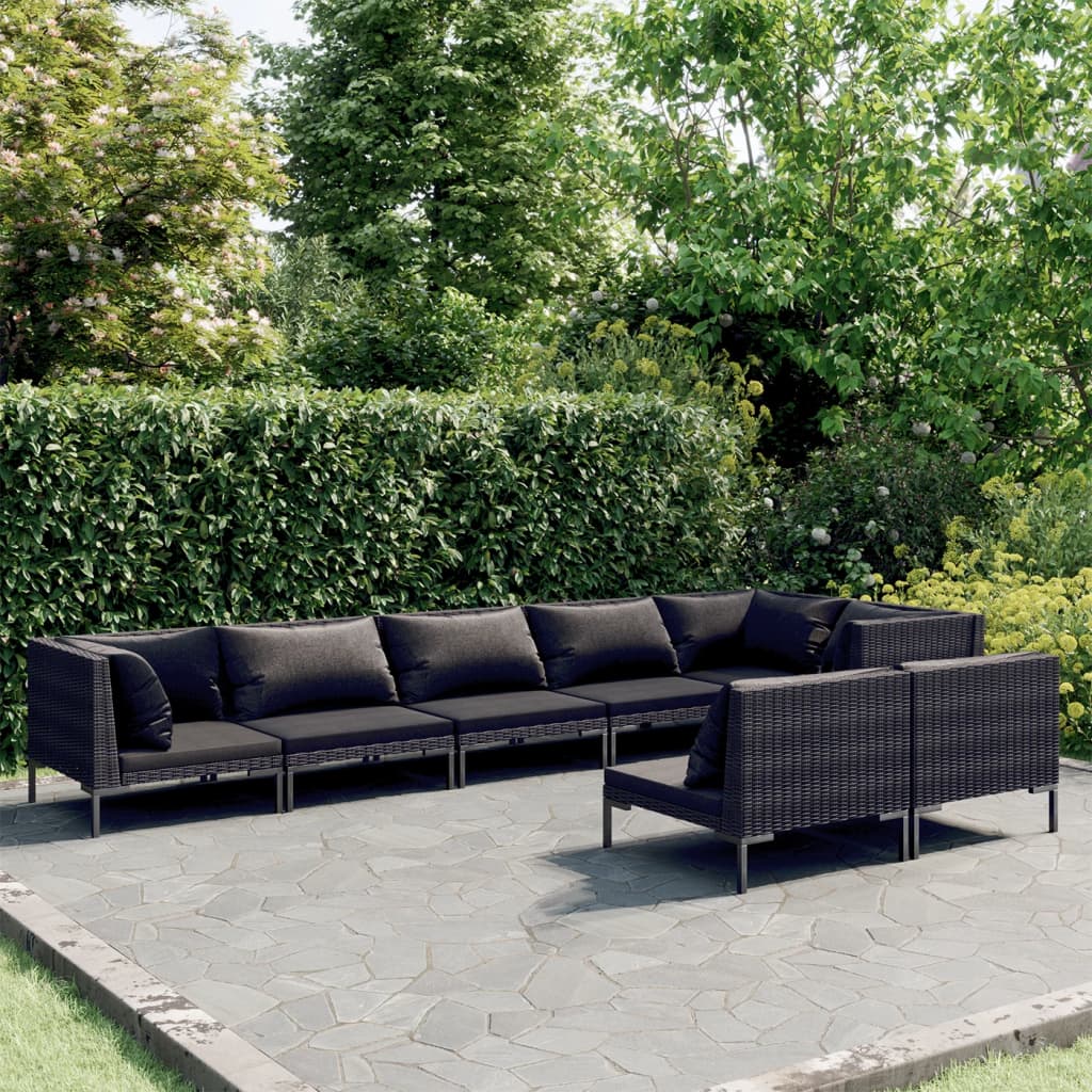 Divani da Giardino 8 pz con Cuscini in Polyrattan Grigio Scuro