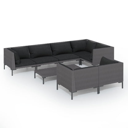 Divani da Giardino 8 pz con Cuscini in Polyrattan Grigio Scuro