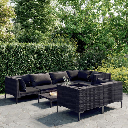 Divani da Giardino 8 pz con Cuscini in Polyrattan Grigio Scuro
