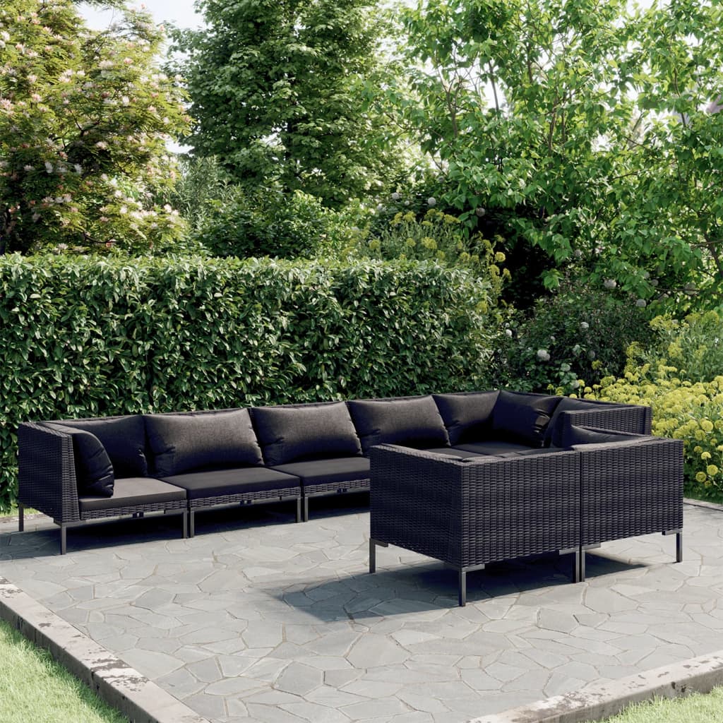 Divani da Giardino 8 pz con Cuscini in Polyrattan Grigio Scuro