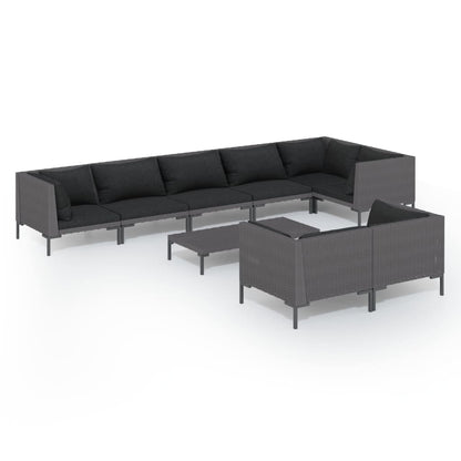 Set Divani da Giardino 9 pz con Cuscini Polyrattan Grigio Scuro