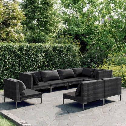 Divani da Giardino 8 pz con Cuscini in Polyrattan Grigio Scuro
