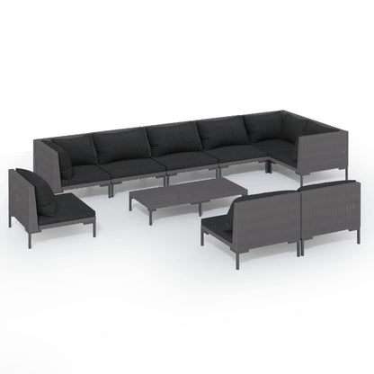 Divani da Giardino 10 pz con Cuscini in Polyrattan Grigio Scuro