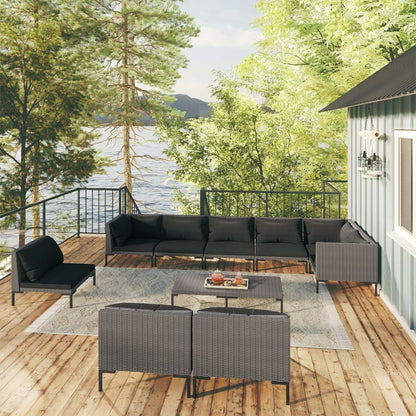 Divani da Giardino 10 pz con Cuscini in Polyrattan Grigio Scuro