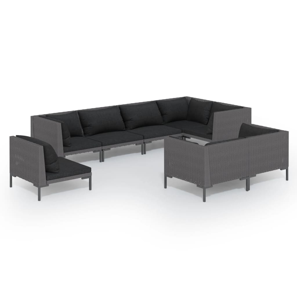 Divani da Giardino 8 pz con Cuscini in Polyrattan Grigio Scuro