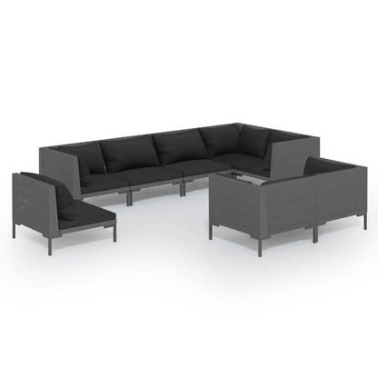 Divani da Giardino 8 pz con Cuscini in Polyrattan Grigio Scuro