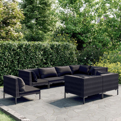 Divani da Giardino 8 pz con Cuscini in Polyrattan Grigio Scuro