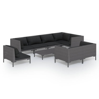 Set Divani da Giardino 9 pz con Cuscini Polyrattan Grigio Scuro