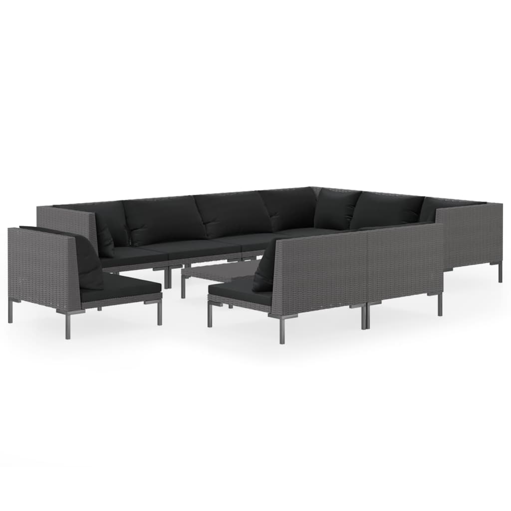 Divani da Giardino 10 pz con Cuscini in Polyrattan Grigio Scuro