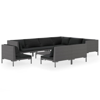 Divani da Giardino 10 pz con Cuscini in Polyrattan Grigio Scuro
