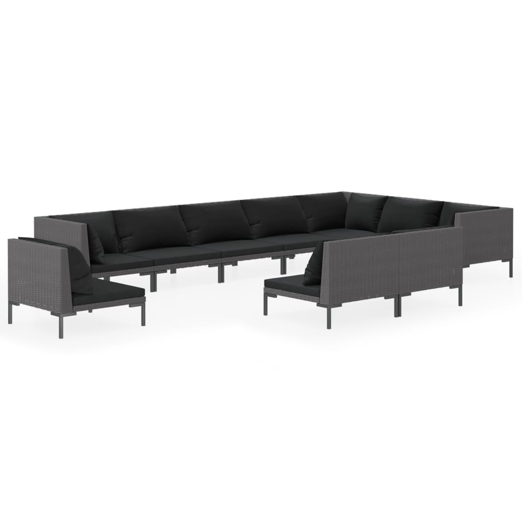 Divani da Giardino 10 pz con Cuscini in Polyrattan Grigio Scuro