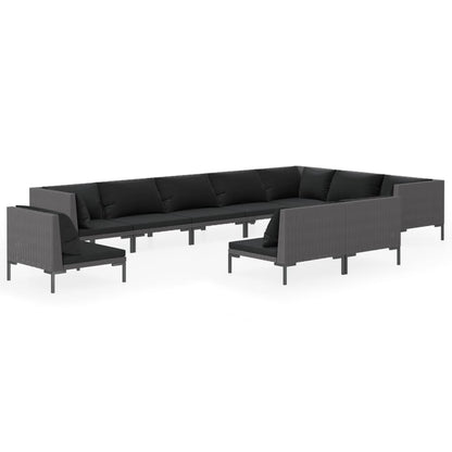 Divani da Giardino 10 pz con Cuscini in Polyrattan Grigio Scuro