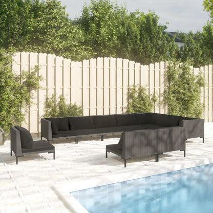 Divani da Giardino 10 pz con Cuscini in Polyrattan Grigio Scuro
