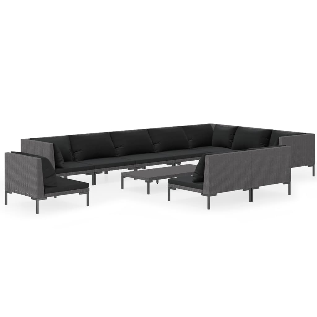 Divani da Giardino 11 pz con Cuscini in Polyrattan Grigio Scuro