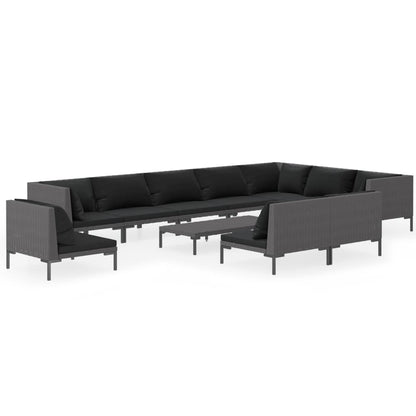Divani da Giardino 11 pz con Cuscini in Polyrattan Grigio Scuro