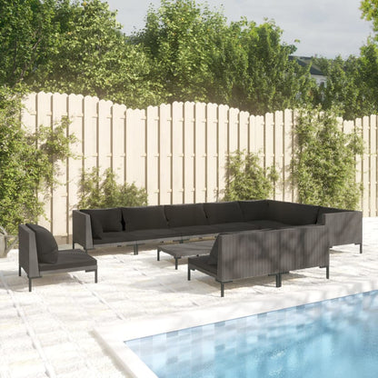 Divani da Giardino 11 pz con Cuscini in Polyrattan Grigio Scuro