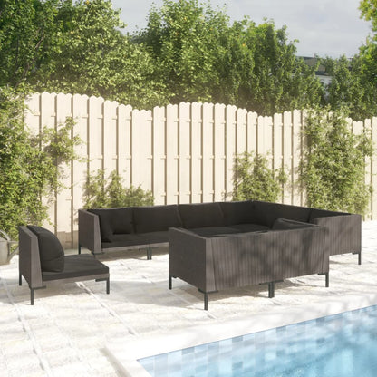 Set Divani da Giardino 9 pz con Cuscini Polyrattan Grigio Scuro