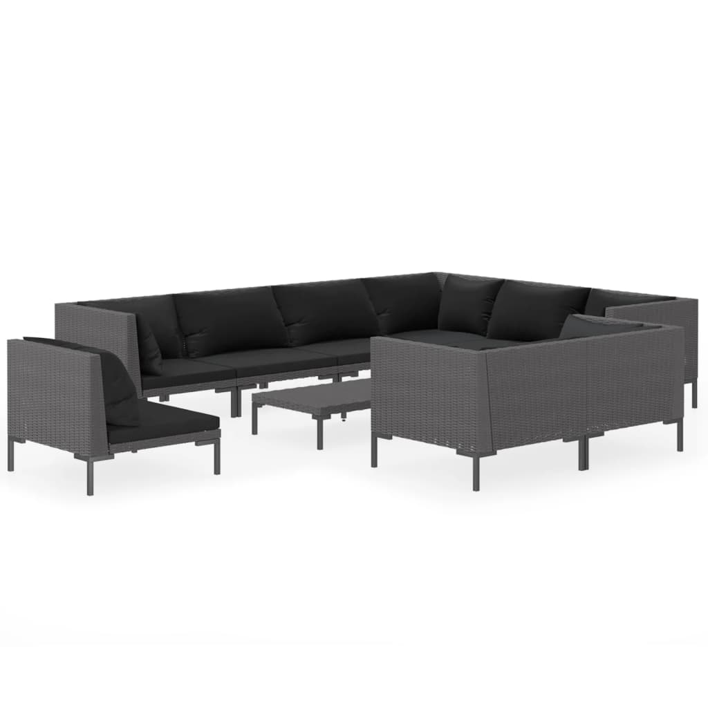 Divani da Giardino 10 pz con Cuscini in Polyrattan Grigio Scuro