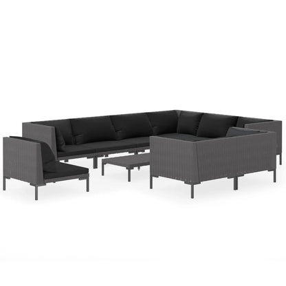 Divani da Giardino 10 pz con Cuscini in Polyrattan Grigio Scuro
