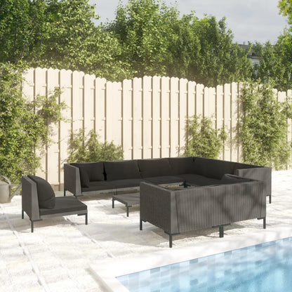 Divani da Giardino 10 pz con Cuscini in Polyrattan Grigio Scuro