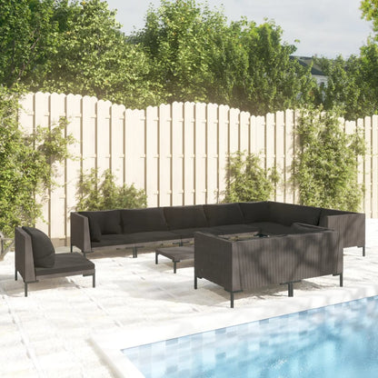 Divani da Giardino 11 pz con Cuscini in Polyrattan Grigio Scuro