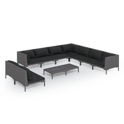 Divani da Giardino 10 pz con Cuscini in Polyrattan Grigio Scuro