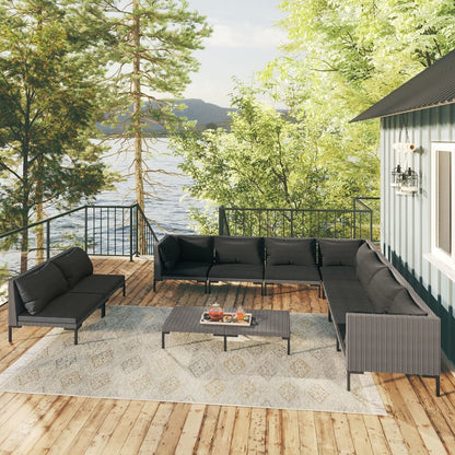 Divani da Giardino 10 pz con Cuscini in Polyrattan Grigio Scuro